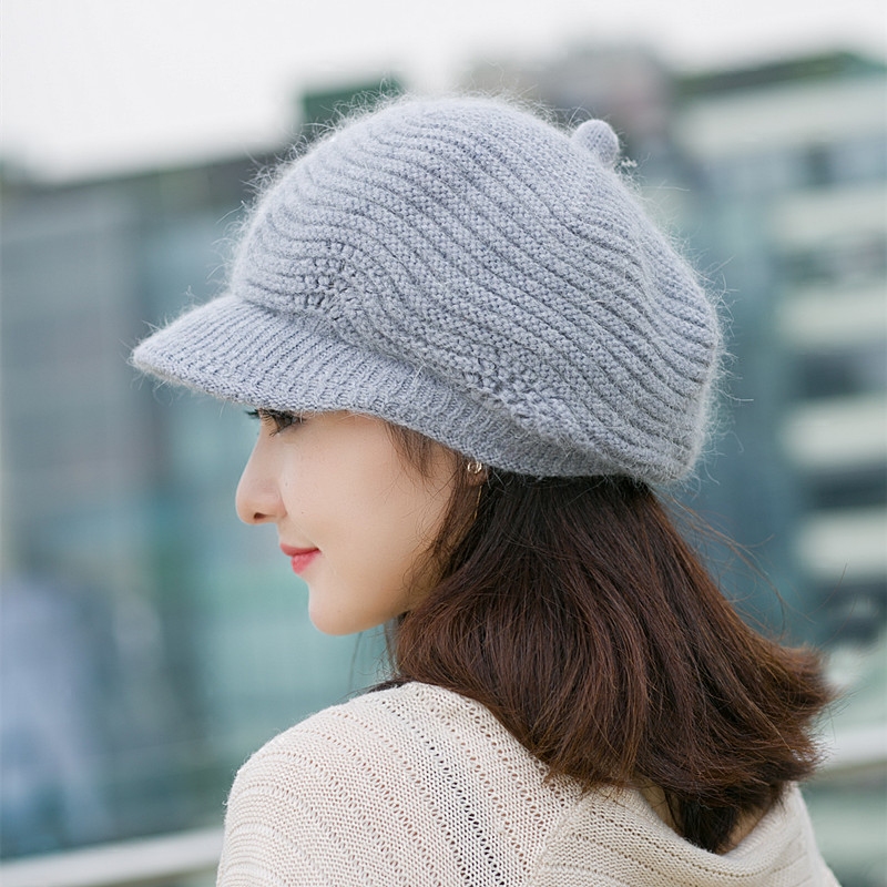 韩版新款秋冬季女士兔毛帽鸭舌帽加厚保暖时尚气质女生