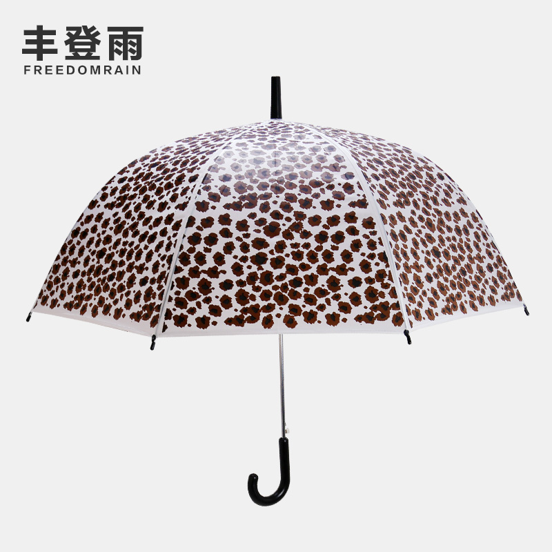 清仓 时尚豹纹透明雨伞加大 长柄自动  可爱清新女神必备伞潮伞折扣优惠信息