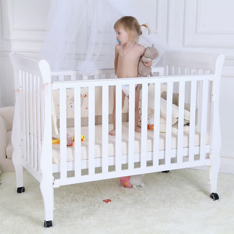 贝爵专柜 婴儿床 实木欧式进口松木宝宝床白色多功能男女孩儿童床折扣优惠信息