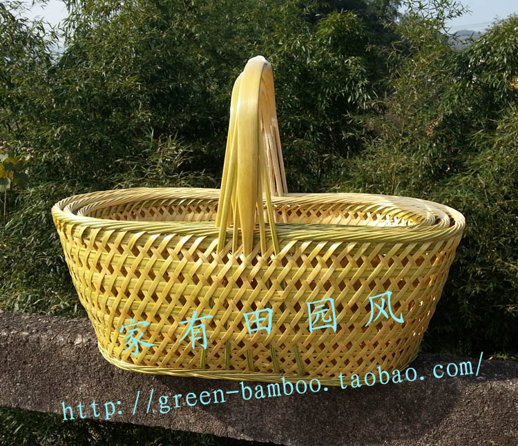 热销 环保天然竹编菜篮子购物手提竹篮 水果篮 纯手工编织竹篮子