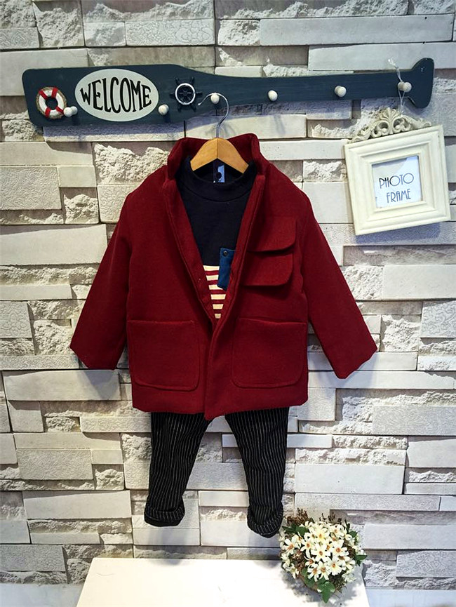 童装2015冬季男童韩版夹棉中小童宝宝纯色冬款呢子大衣立领外套