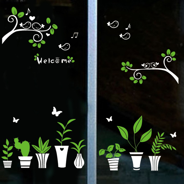 包邮创意田园盆栽浪漫橱窗玻璃贴移门窗户咖啡店铺装饰墙贴纸贴画