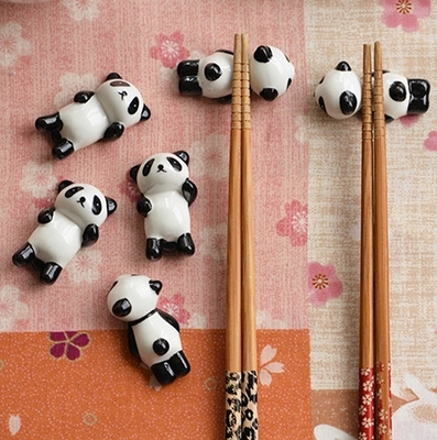 创意可爱厨房餐具 萌物慵懒黑白熊猫 手工绘制陶瓷筷子架/筷架拖