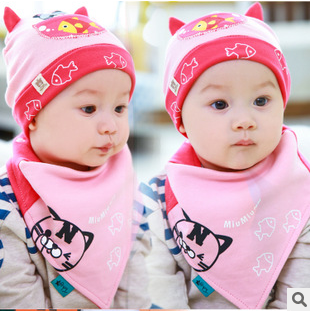 韩版0-3-6个月新生儿婴儿宝宝套头胎口水三角巾帽子男女秋冬季天折扣优惠信息