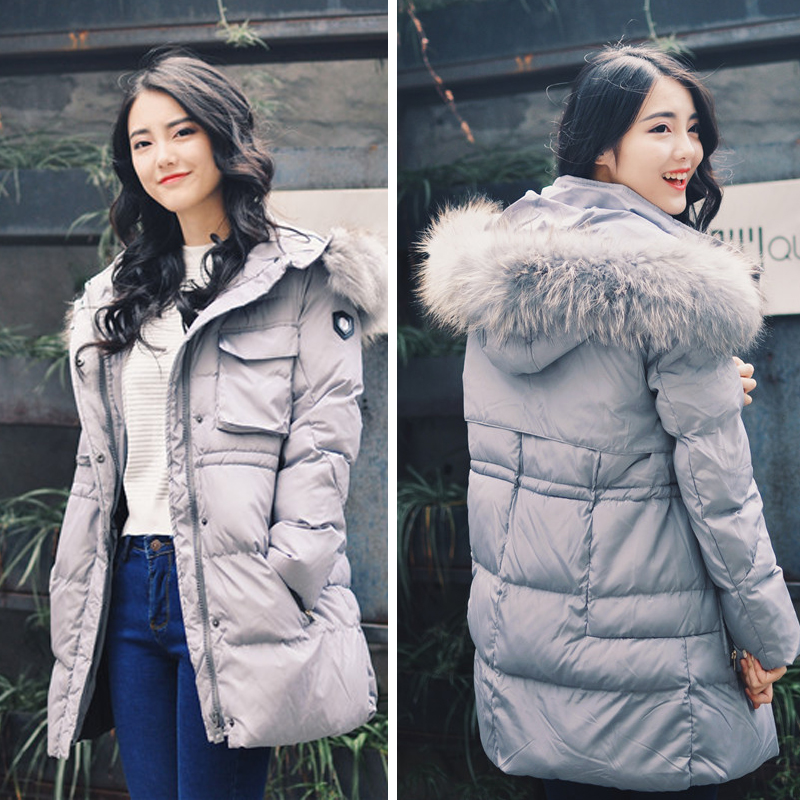 欧货2015冬装新款毛领羽绒棉服韩版修身中长款大衣棉袄外套女