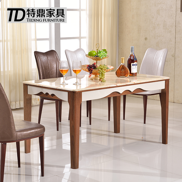 北欧/宜家 实木烤漆长方形餐桌+餐椅组合成套家具大理石6人饭桌