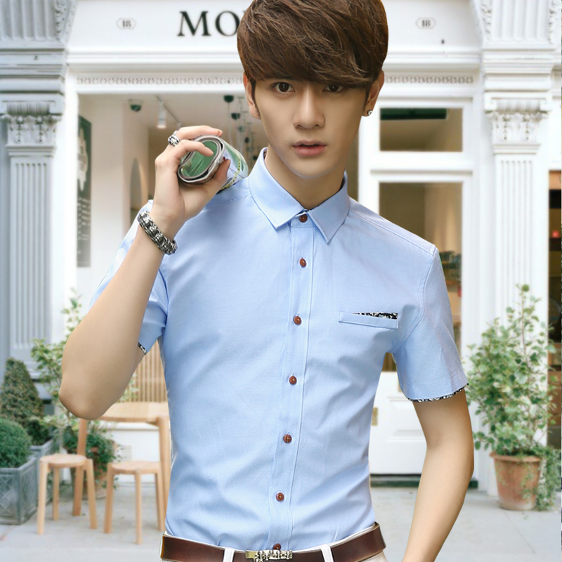 2016夏季男士短袖衬衫印花韩版修身衬衫商务休闲学生衬衣男装半袖