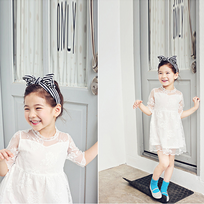 预售 2015女童装春夏季新款 韩版蕾丝小高领中袖公主裙子连衣裙