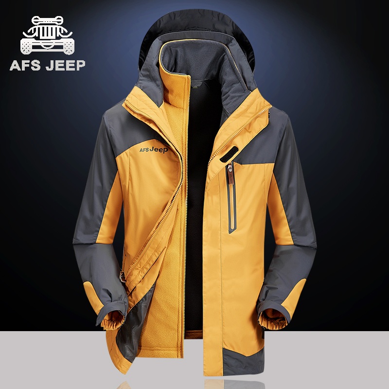 AFS Jeep大码户外登山上衣吉普三合一冲锋外套冬季保暖登山夹克潮折扣优惠信息
