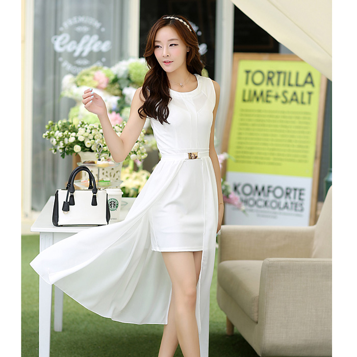 【水木溶黛】2014夏季新款韩版女装 大码修身显瘦两件套连衣长裙