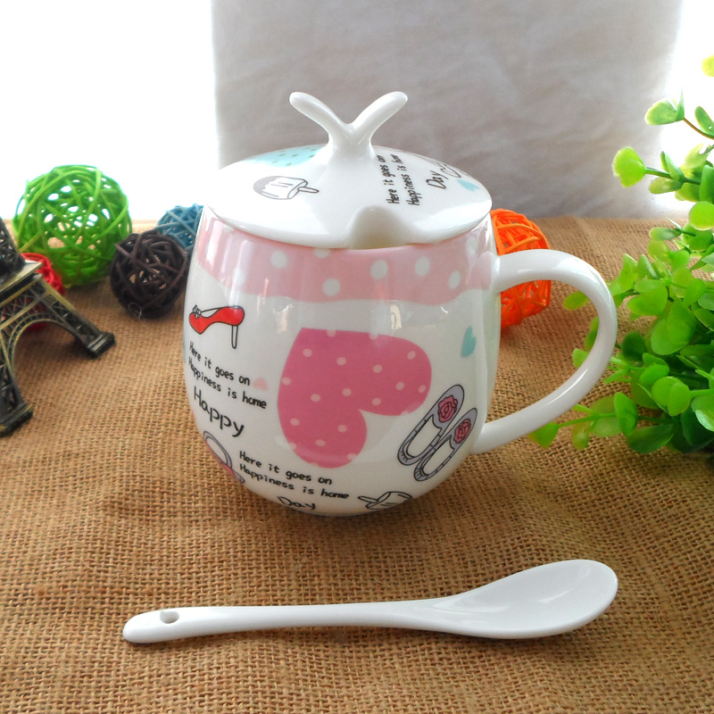 杯子陶瓷 可爱卡通萌兔圣诞礼物陶瓷杯带盖勺 马克杯早餐杯咖啡杯