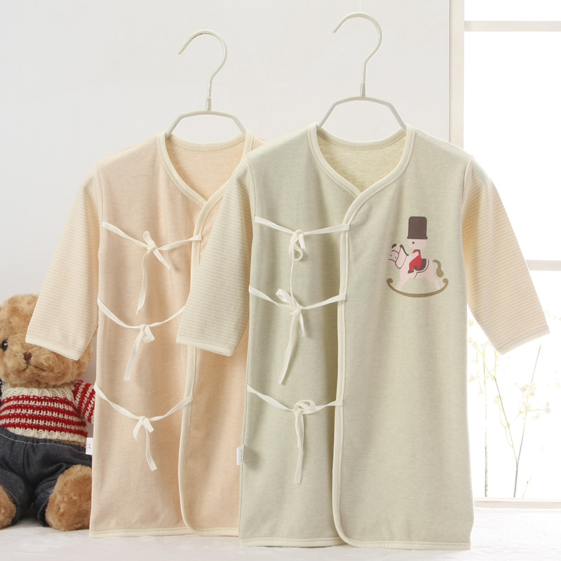 天然彩棉婴儿睡衣 新生儿0-3月系带和尚服春秋家居服彩棉睡袍折扣优惠信息