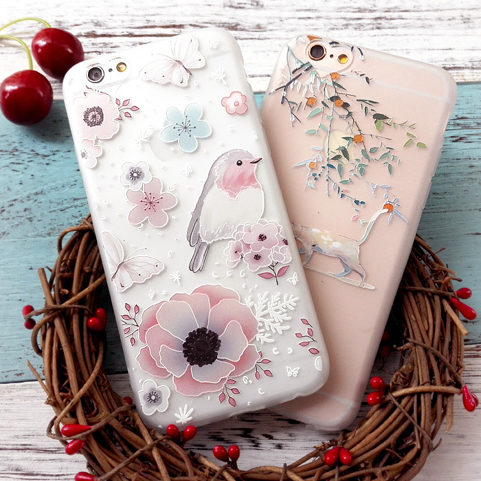 苹果6s手机壳 彩绘浮雕软壳iphone6plus透明tpu 硅胶创意花朵磨砂
