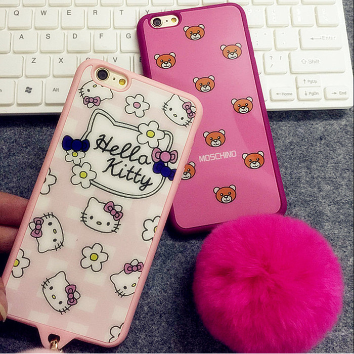 日韩iphone6手机壳 苹果6S plus保护套4.7外壳镜面奢华5s獭兔毛球