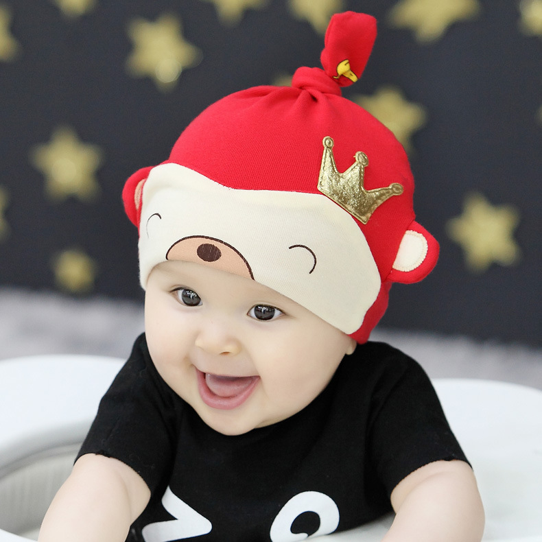 韩版猴子宝宝睡眠帽新生儿纯棉套头帽婴儿帽子0-6个月婴幼儿胎帽