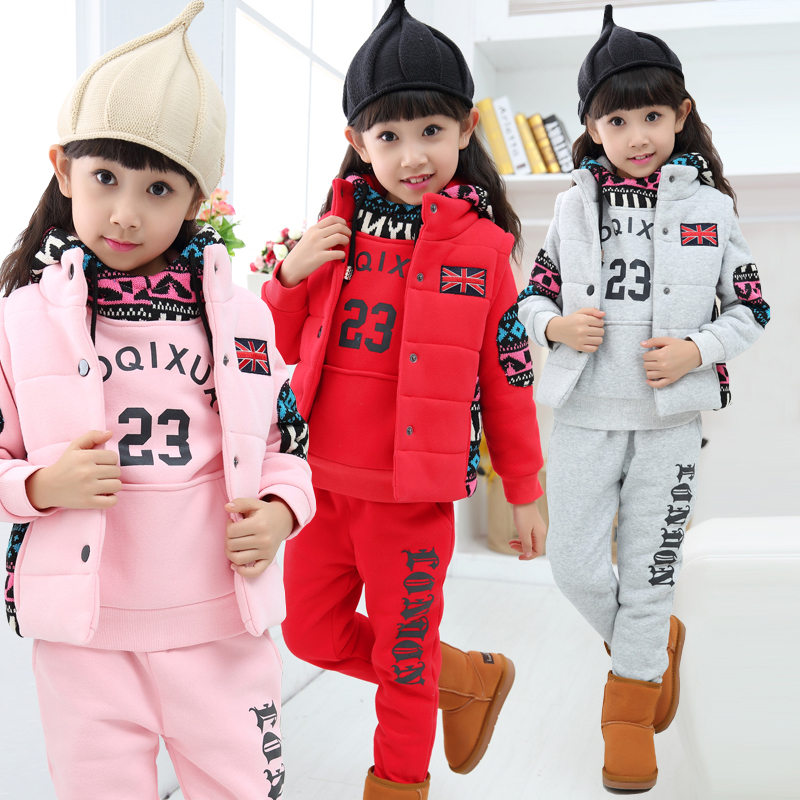 童装女童秋冬装2015新款套装儿童外套棉卫衣加厚保暖中大童三件套折扣优惠信息