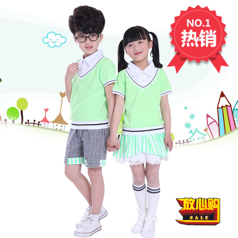 绿色新款英伦幼儿园园服夏装批发中小学生校服短袖套装夏季直销