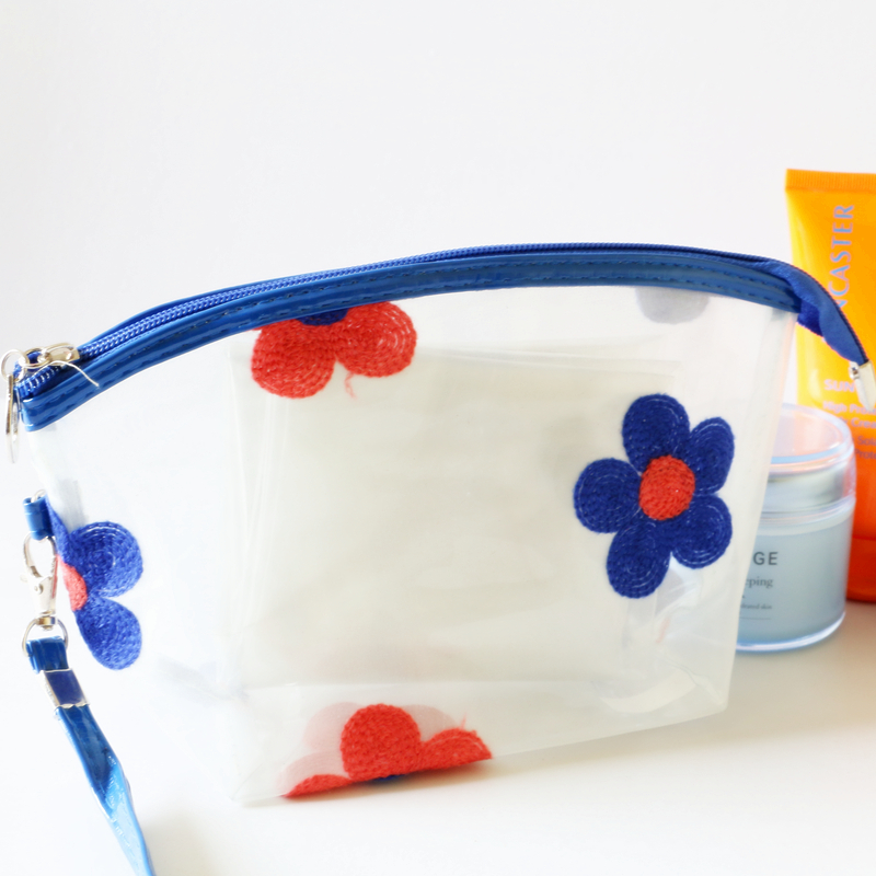 2014新款韩国PVC女士大容量防水花朵欧根纱包手提拎袋透明化妆包