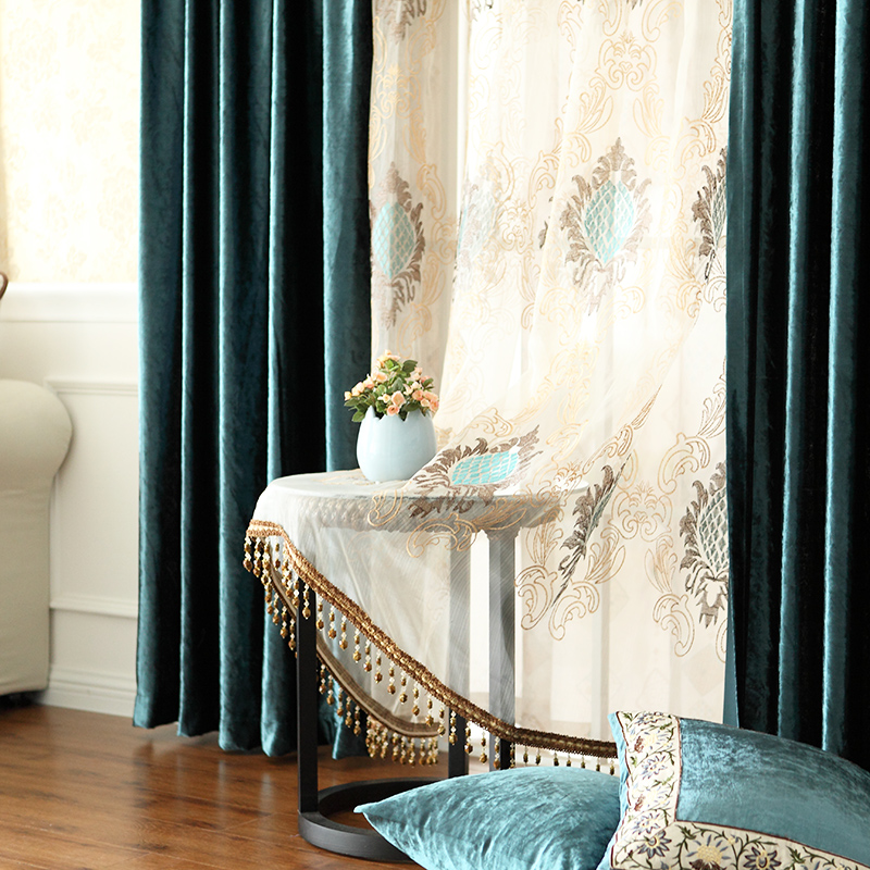 高档欧式加厚纯色丝绒布窗帘 客厅卧室定制成品别墅遮光布窗帘