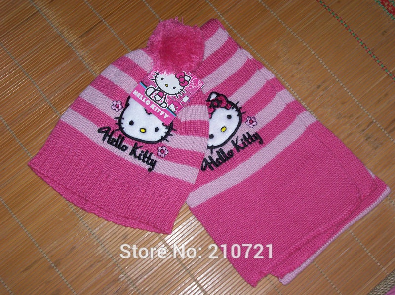 hello kitty凯蒂猫scarf hat sets儿童帽子围巾秋冬保暖套装