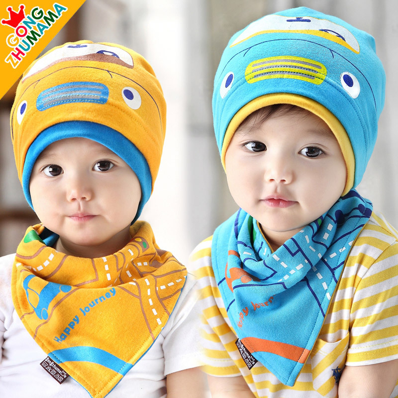 包邮春季宝宝帽3-6-18个月儿童纯棉套头帽 三角巾新生婴儿睡眠帽折扣优惠信息
