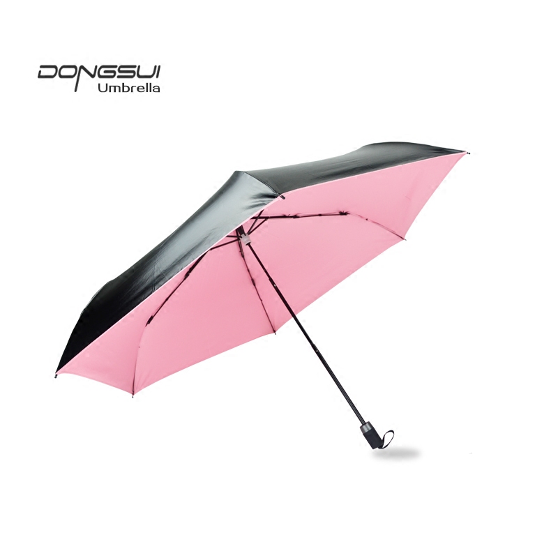 测紫外线灯遮阳伞 黑胶超强防晒伞 折叠超轻女士太阳伞UPF50 粉色