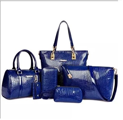 女包2015新款时尚子母包六件套鳄鱼纹女士包包手提包单肩包斜挎包