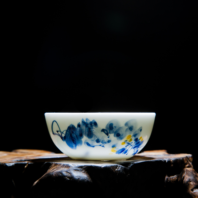 景德镇陶瓷手绘品茗杯 青花功夫茶具主人杯个人杯单杯茶杯小茶碗