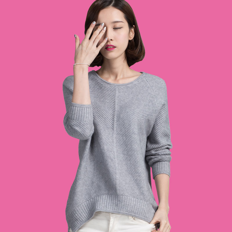 2015初秋羊绒针织衫女版毛衣套头中长款韩版圆领长毛纯色毛衣女装