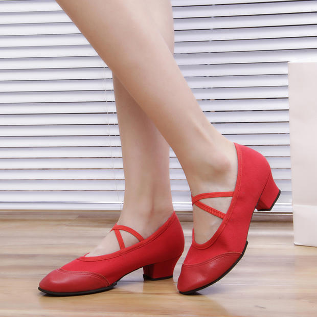 春夏新款广场舞鞋 中跟软底布鞋练舞鞋红色跳舞鞋 春秋女式舞蹈鞋