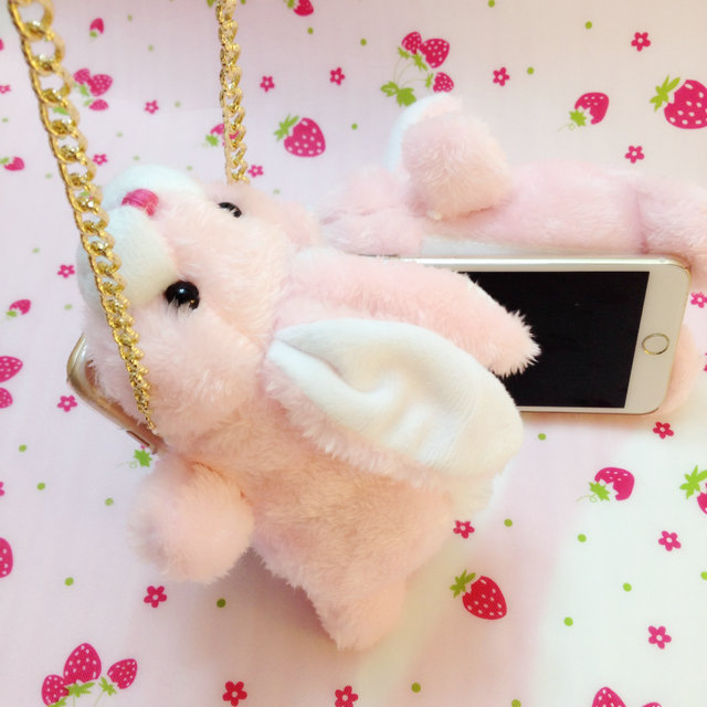可爱毛茸茸小兔子手机壳 毛绒公仔iphone苹果手机壳 小兔子挂脖壳