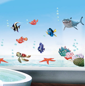 海底世界 洗手间墙贴纸浴室瓷砖贴防水卧室儿童房卡通贴画 可移除