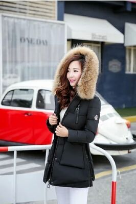 2015冬季新品韩版军工装贴标真貉子大毛领大码中长款羽绒服女外套