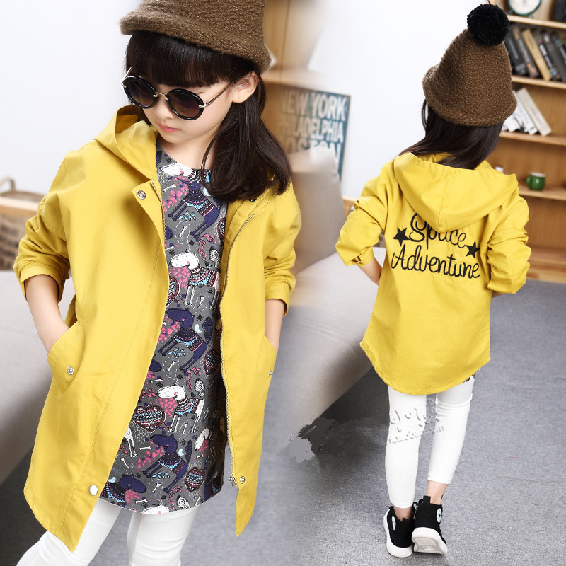 亲子款2015秋款新韩版男女童风衣外套刺绣工装中长版蝙蝠袖薄外套