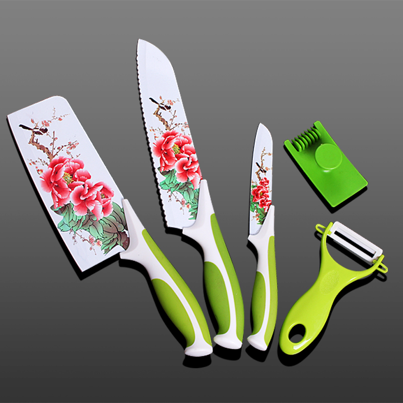 韩国百年蔷薇系列套刀百年牡丹刀具五件套菜刀礼品装全套厨房刀具