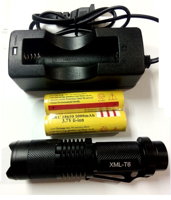 2015新品 泛光远射透镜调焦手电18650强光充电LED手电筒 充电套装