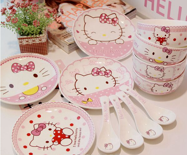 新Hello Kitty碗 陶瓷碗卡通可爱餐具韩式米饭碗套装创意KT骨瓷碗折扣优惠信息