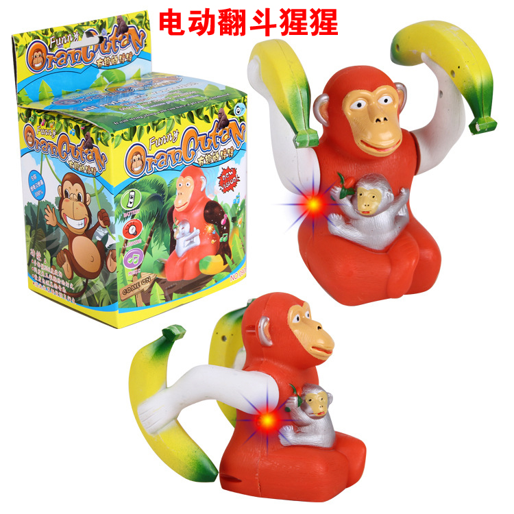 新奇特玩具新款带灯光音乐拿香蕉会翻跟头的猴子电动翻斗猩猩包邮折扣优惠信息