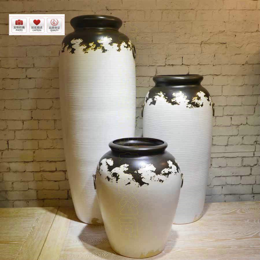 品牌直销下白上黑色釉面景观陶罐组合摆件大花瓶软装饰陶瓷插花器