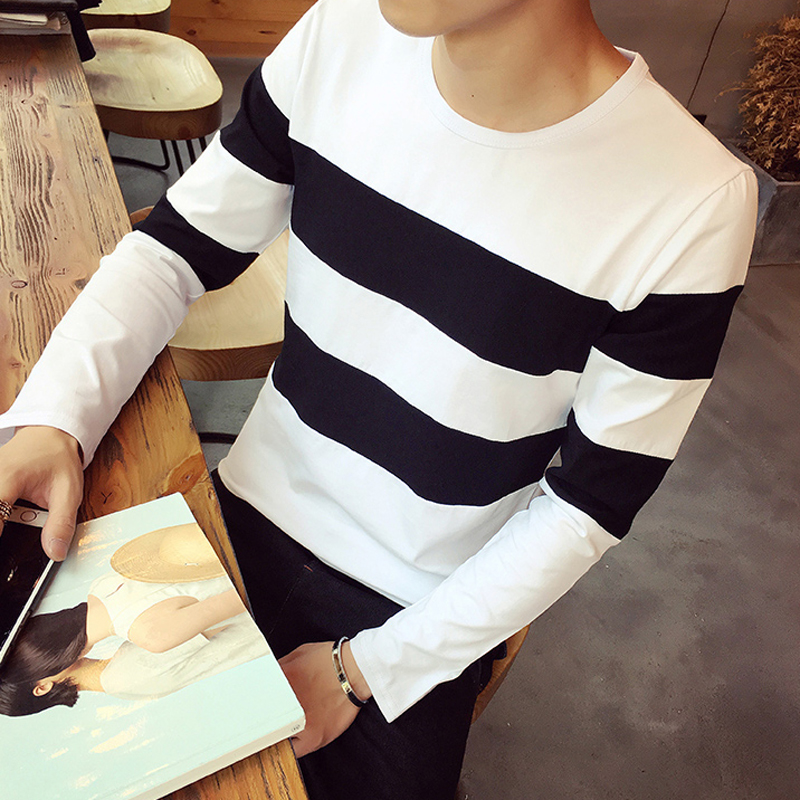 秋季T恤男士青少年长袖体恤衫潮流学生韩版修身男生上衣打底小衫折扣优惠信息