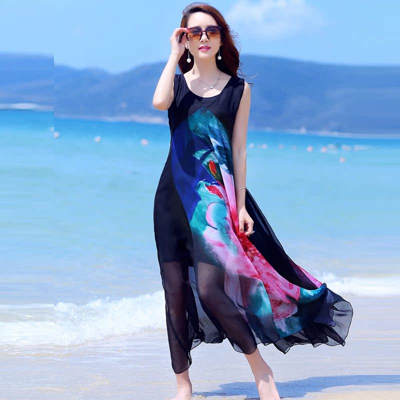 波西米亚长裙海边度假裙沙滩裙新款大牌女装新款气质连衣裙夏2015折扣优惠信息