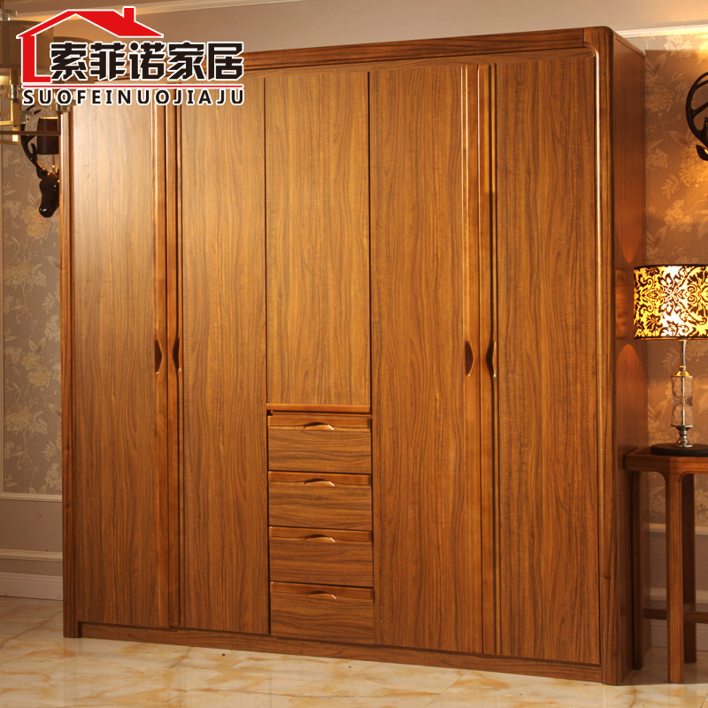 中式实木衣柜 卧室家具 3三4四5五门大衣柜 订定做衣橱带顶柜定制