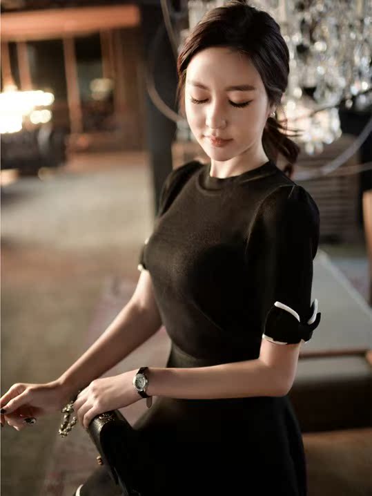 韩国2015秋时尚女装新商场同款版淑女短袖针织小香风T恤纯棉上衣