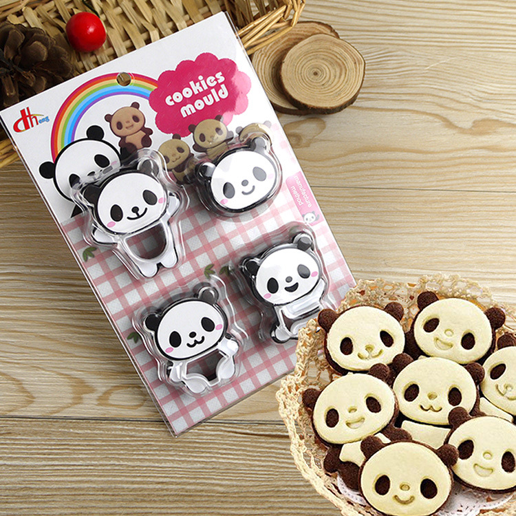 可爱卡通小熊猫曲奇饼干模具套装 立体双色饼干切模 烘焙工具DIY