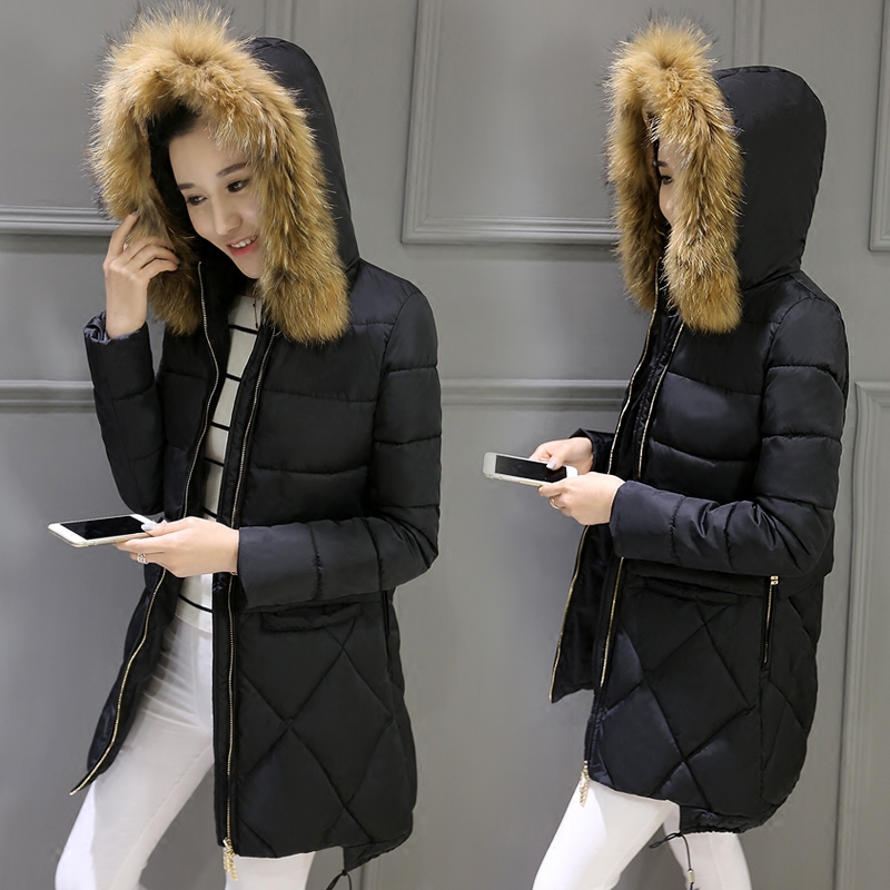 韩版连帽大毛领时尚保暖棉袄2015冬新款棉服外套女修身中长款棉衣