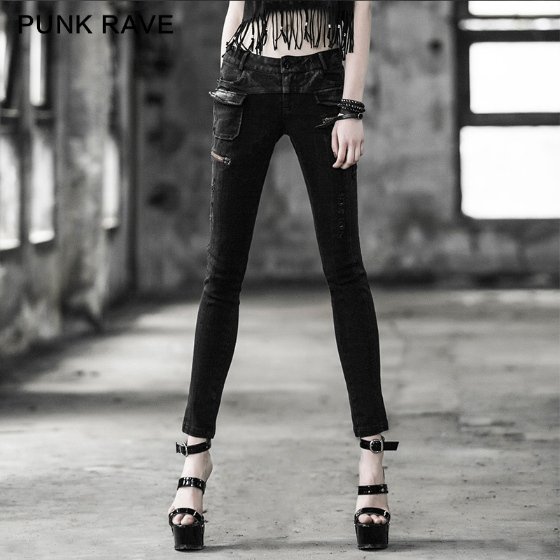 设计师品牌PUNK RAVE原创春装新款PUNK个性手绘弹力修身 女 长裤