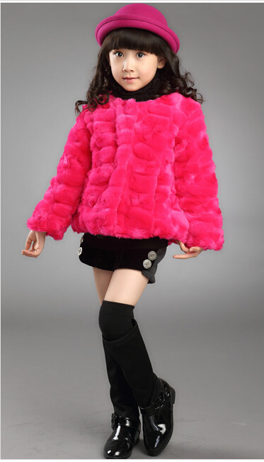 2015秋冬季新款女童装仿兔毛皮草中大童短款外套加厚亲子装
