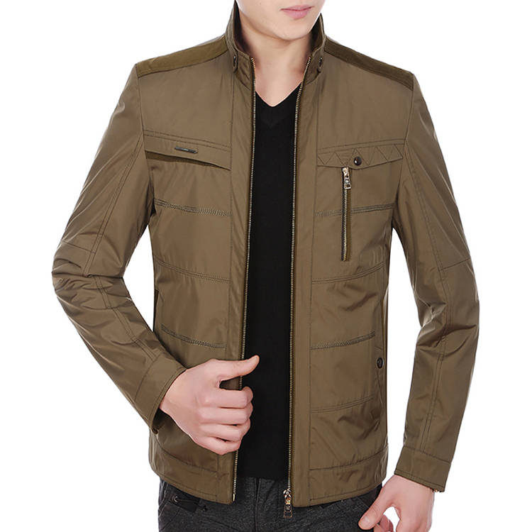 男装2015春秋新款男士休闲立领夹克短外套修身中年茄克衫薄款纯色