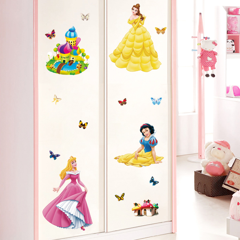 迪士尼卡通女孩公主自粘墙贴纸儿童房卧室床头可移除墙纸贴画装饰