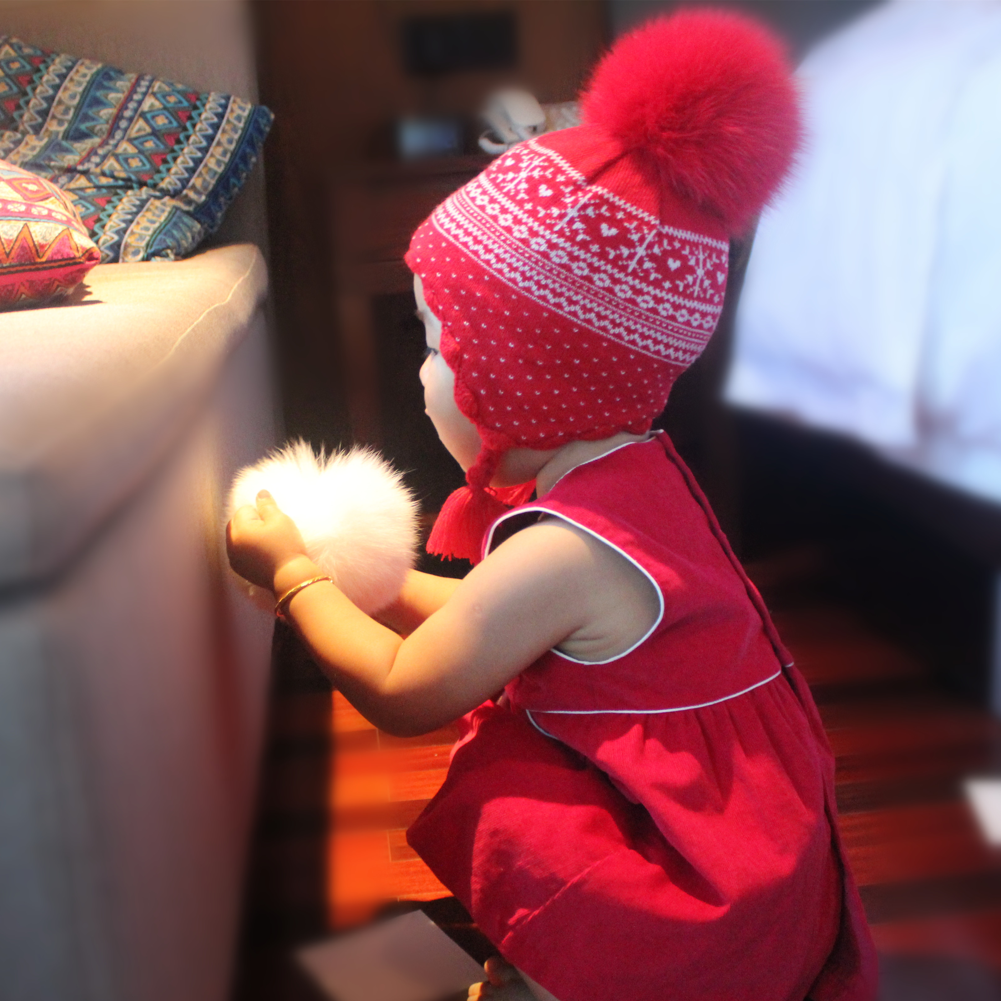 护耳可爱女宝宝幼儿小童针织毛线帽狐狸毛超大毛球秋冬12个月3岁折扣优惠信息